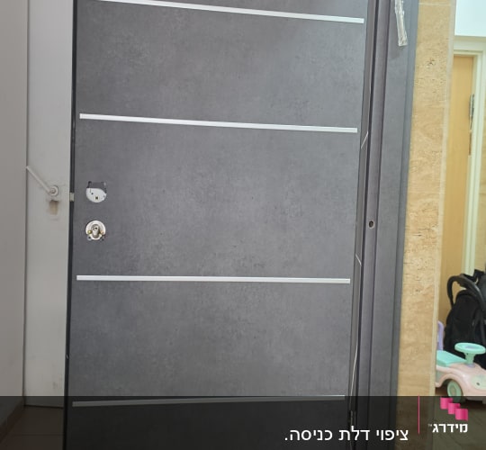 דלת אפורה עם פסים לבנים בחדר כניסה